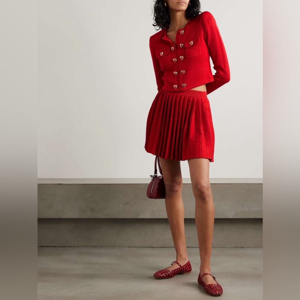 Self-Portrait 2 piece knitted cropped cardigan and pleated mini skirt set, xs ❤️